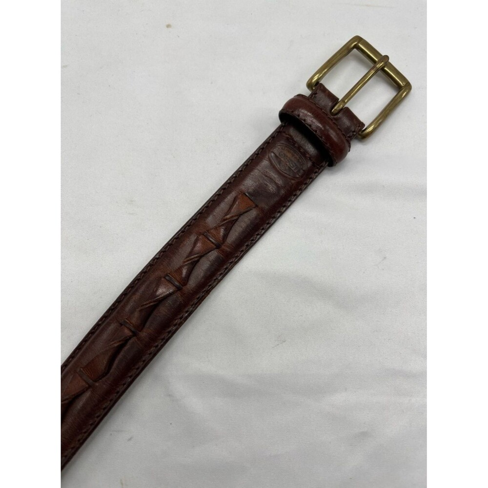 Vintage Fossil Brown Leather Twisted Belt with Brass Buckle - Picture 2 of 8